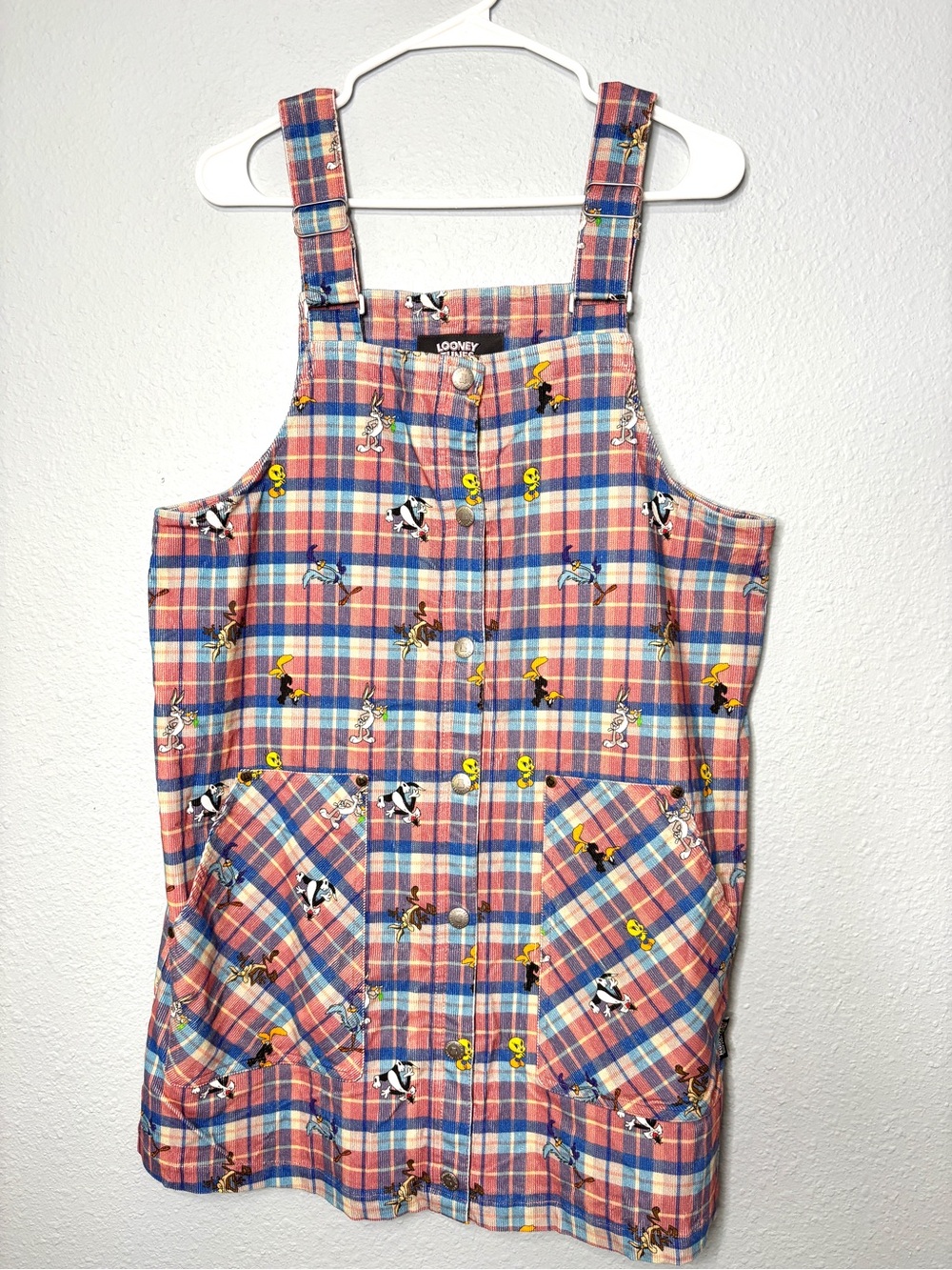 Teddy Fresh x Loony Tunes Corduroy Pinafore Overall Mini Dress L